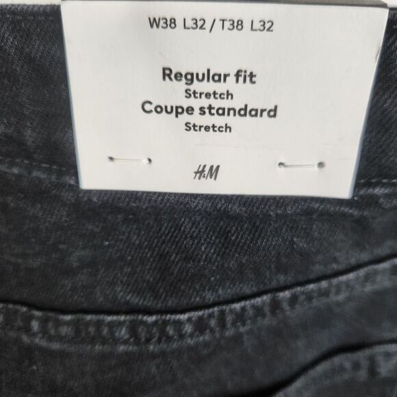 NEW H&M No. 2 Regular Fit Stretch Whiskered Front Ashy Black Jeans 38x32 - Picture 6 of 7